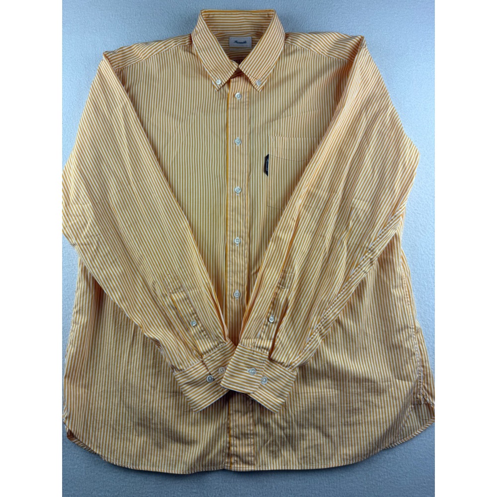 Faconnable Classique Mens XL Yellow White Striped Button Down Shirt Cotton